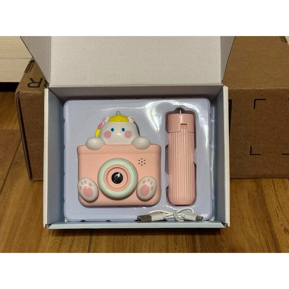 Kids HD Unicorn Pink Digital Camera with Tripod, 1080P Video Camera w/ 32GB SD
